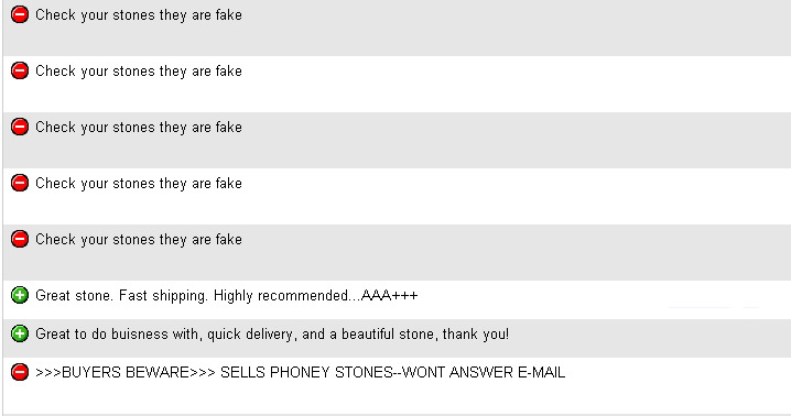 feedback ebay fake gems