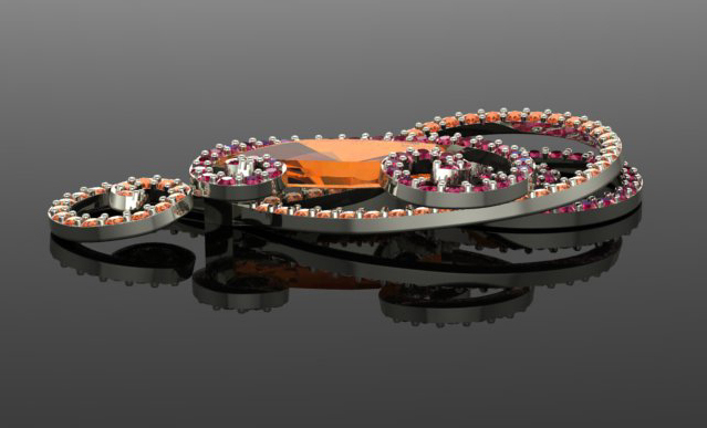 CAD-CAM Rendering for custom imperial topaz pendant with sapphires