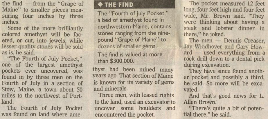 All That Glitters, LET Maine Amethyst Article